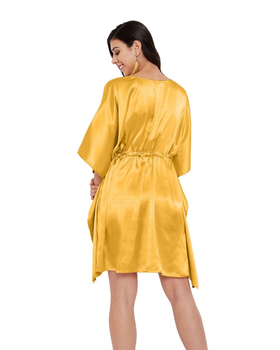 Yellow Satin Top Kimono Sleeve Plus Size Tunic For Women