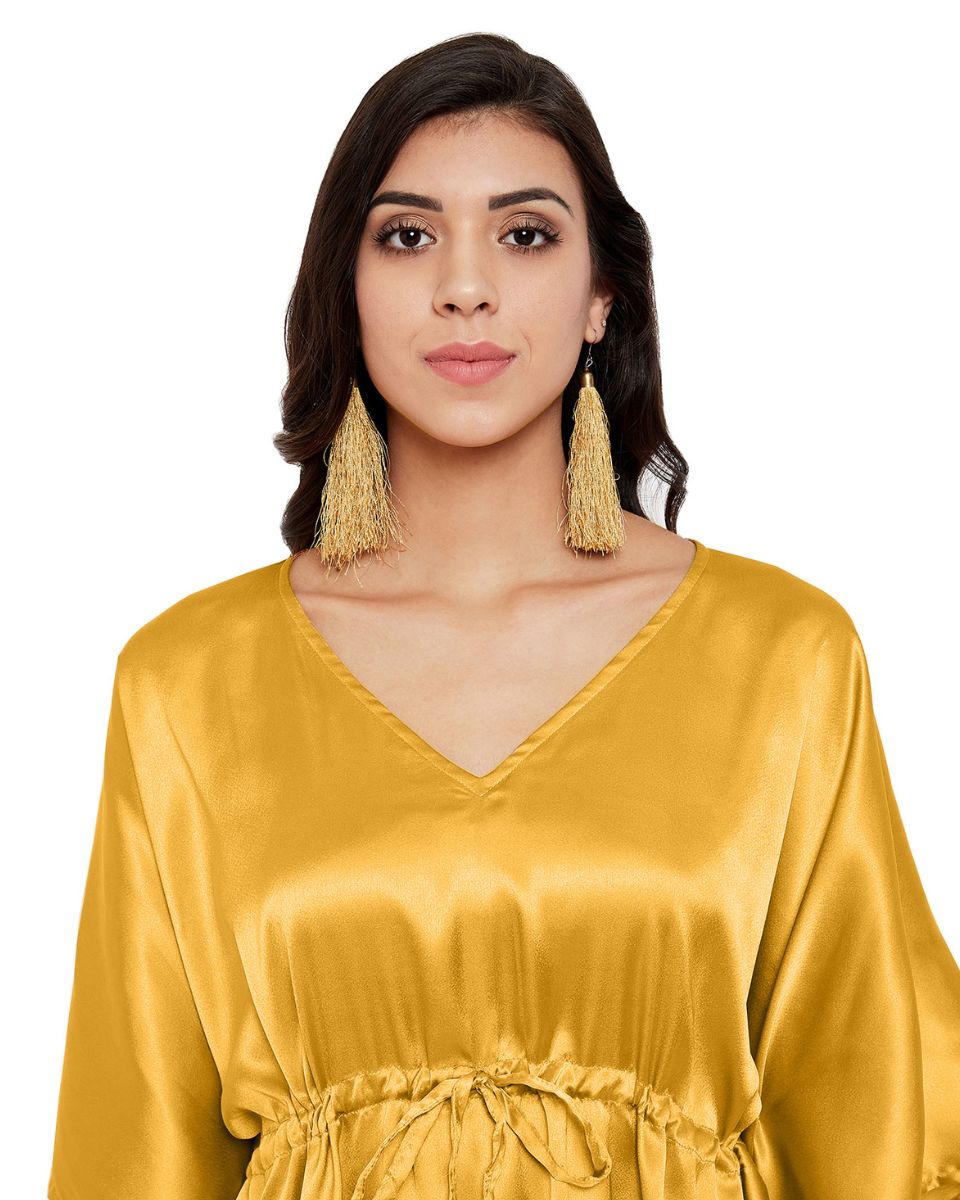 Yellow Satin Top Kimono Sleeve Plus Size Tunic For Women