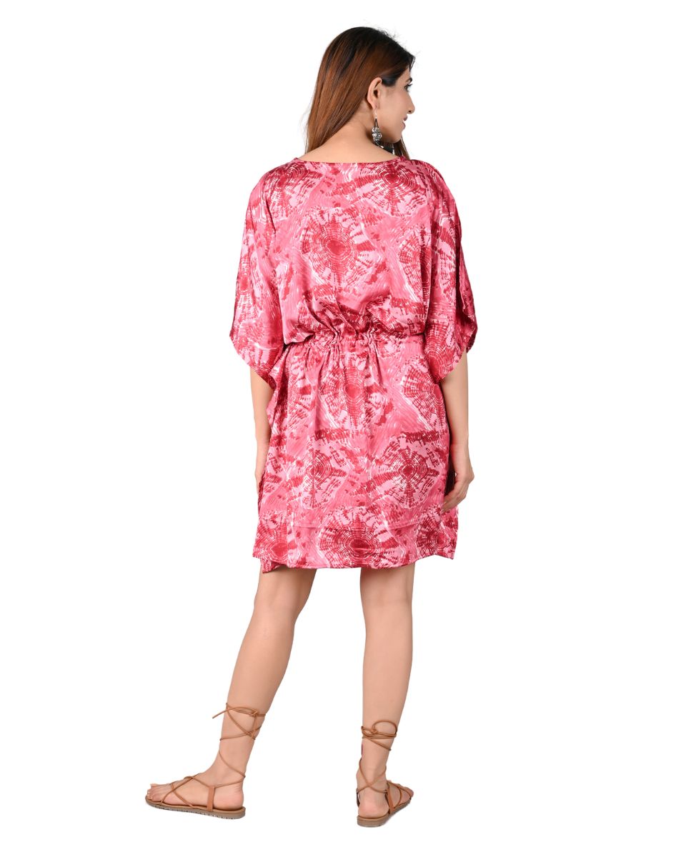 Pink Satin Plus Size Tie Dye Pattern Tunic Dress For Women