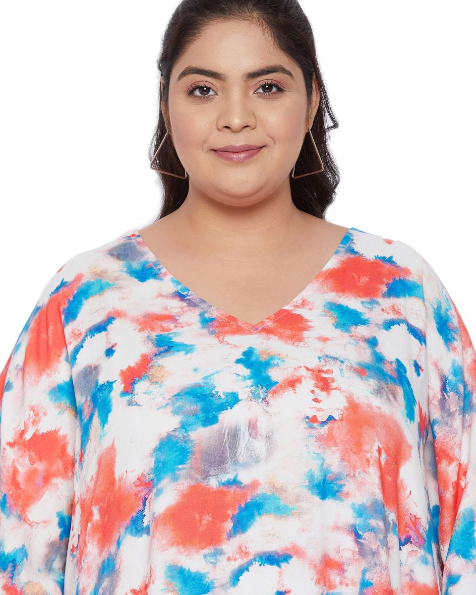 Top Floral Plus Size Kimono Sleeve Satin Tunic For Women