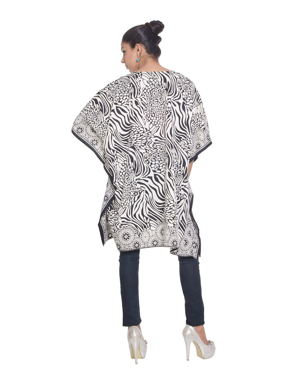 White Zebra Print Floral Tunic Polyester For Plus Size Women