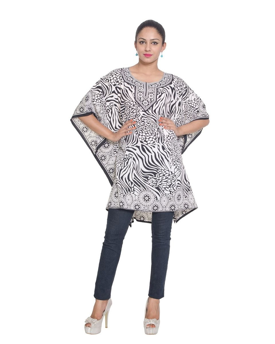 White Zebra Print Floral Tunic Polyester For Plus Size Women