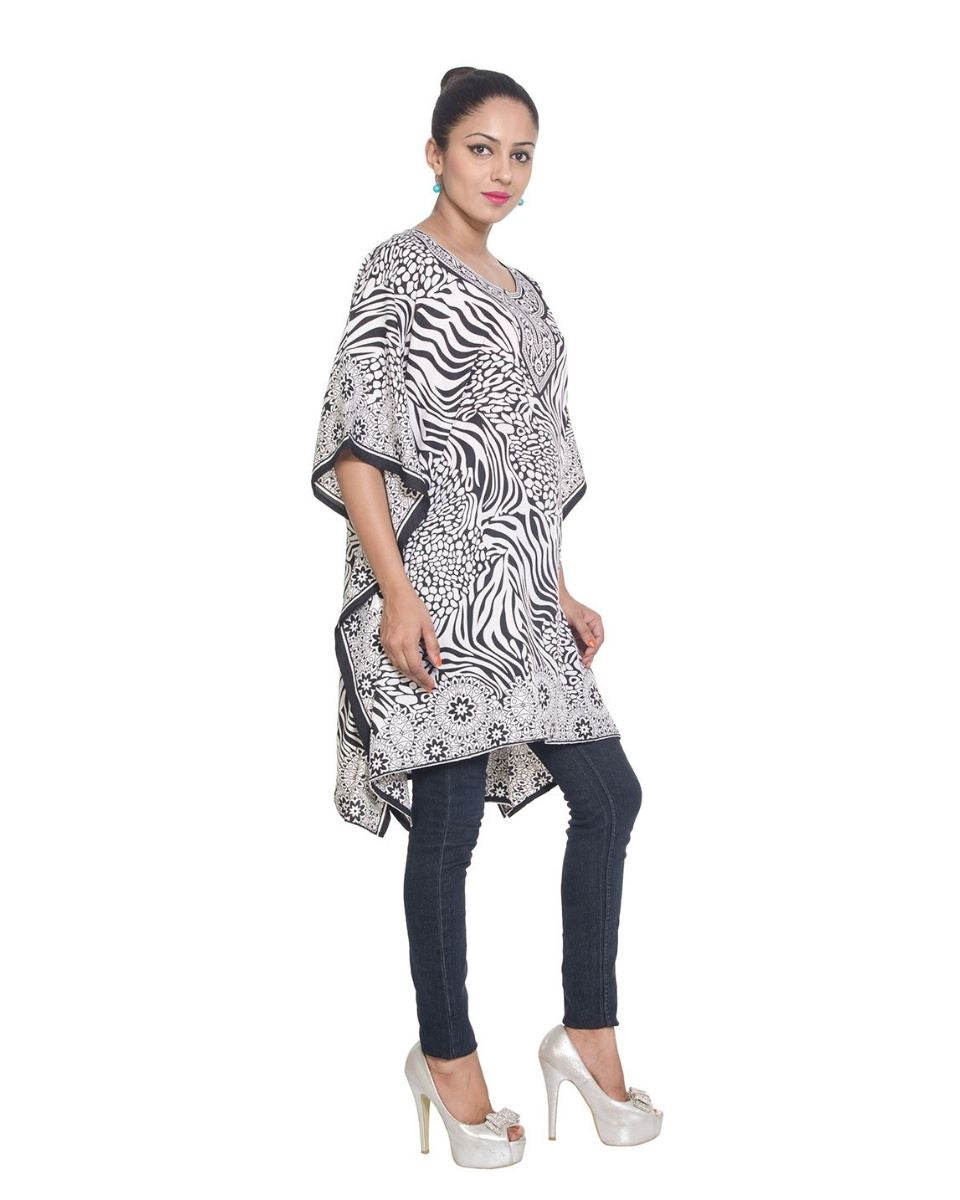 White Zebra Print Floral Tunic Polyester For Plus Size Women