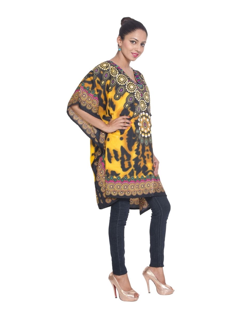 Yellow Polyester Cover up Plus Size Tunic Dress For Women