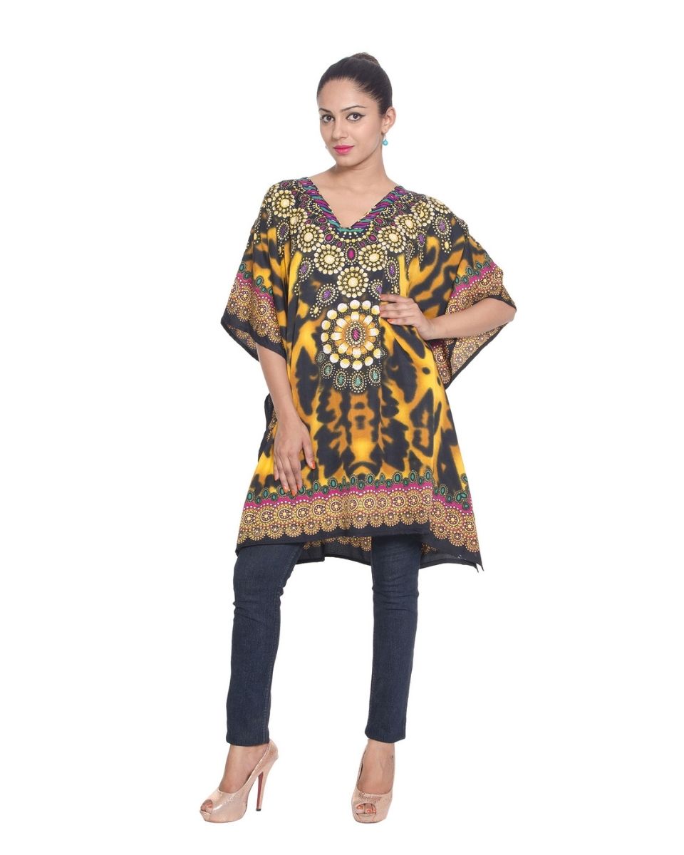 Yellow Polyester Cover up Plus Size Tunic Dress For Women