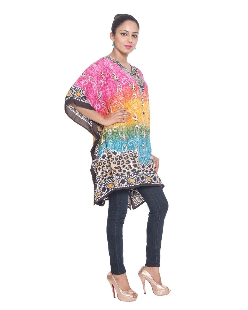 Short Plus Size Tunic Multicolor Polyester Dress For Women