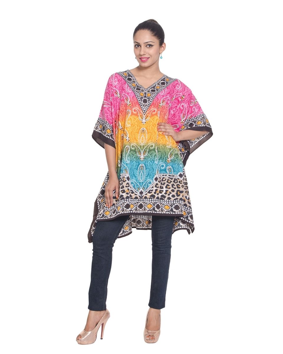 Short Plus Size Tunic Multicolor Polyester Dress For Women