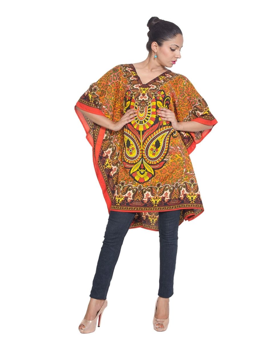 Top Yellow Paisley Print Polyester Tunic For Plus Size Women