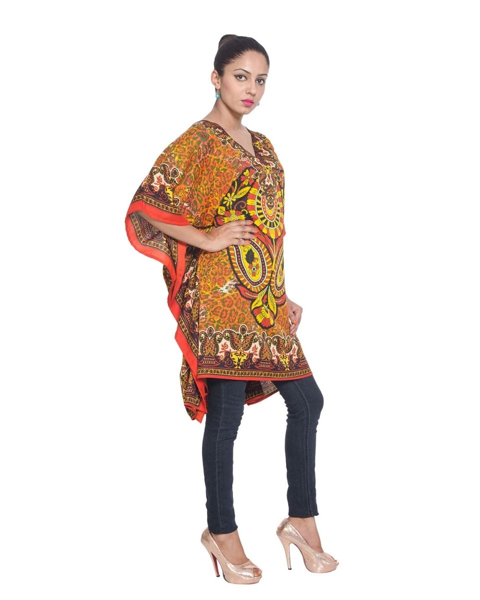 Top Yellow Paisley Print Polyester Tunic For Plus Size Women