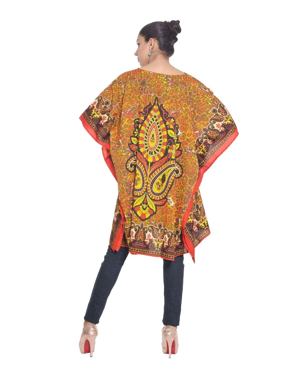 Top Yellow Paisley Print Polyester Tunic For Plus Size Women