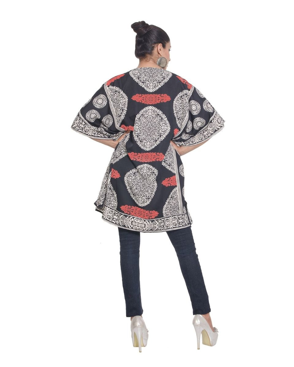 Red Abstract Polyester Short Tunic For Women