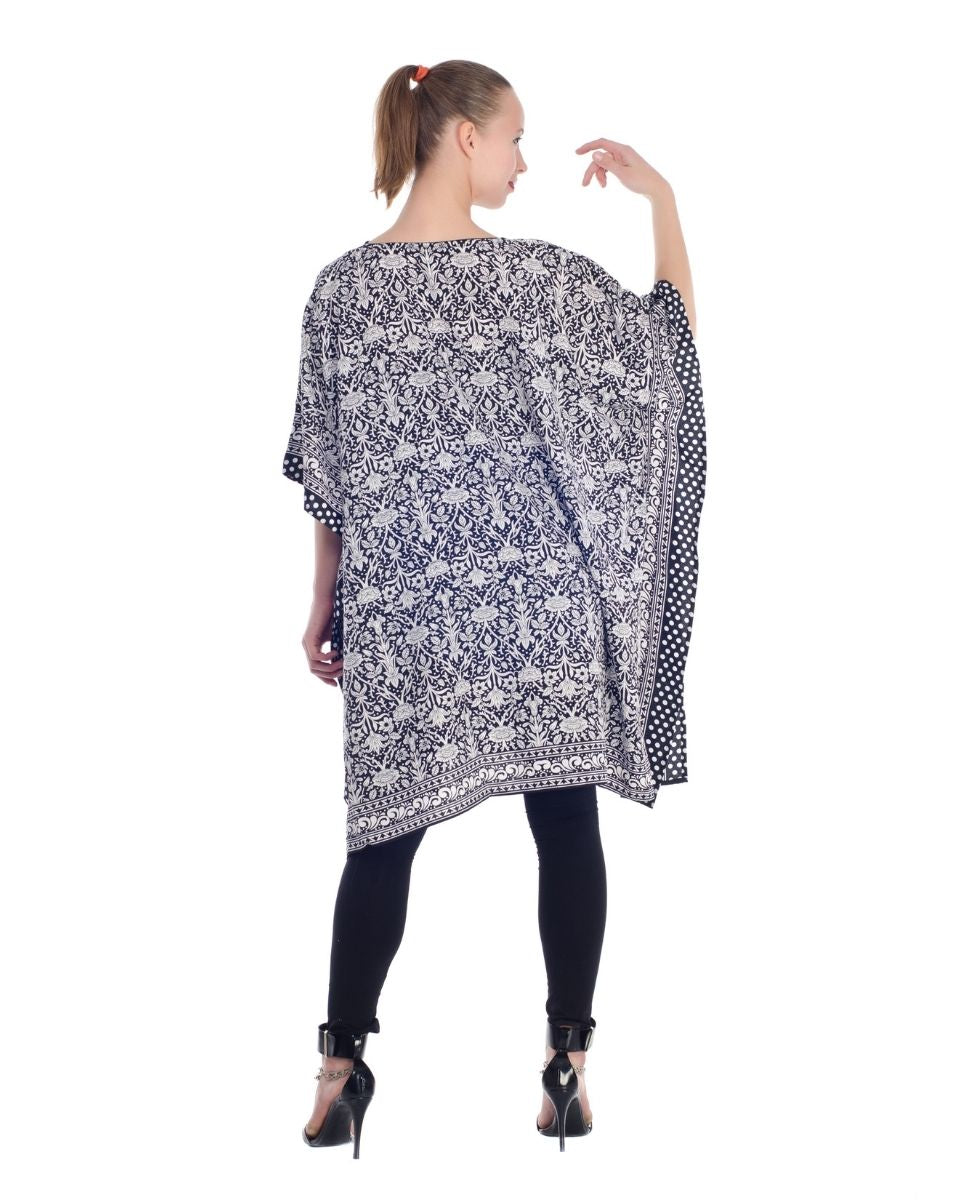 Floral Pattern Kimono Style Polyester Tunic For Plus Size Women