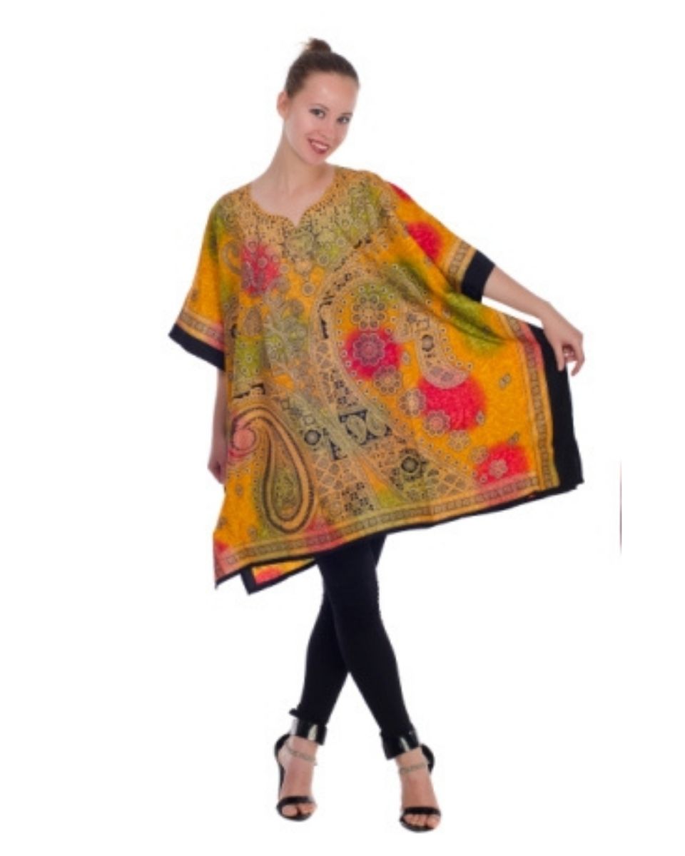 Dress Yellow Paisley Plus Size Cover Up Polyester Tunic For Women