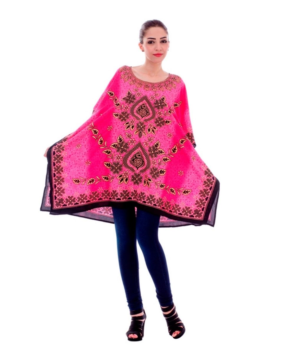 Women Pink Floral Pattern Plus Size Polyester Tunics
