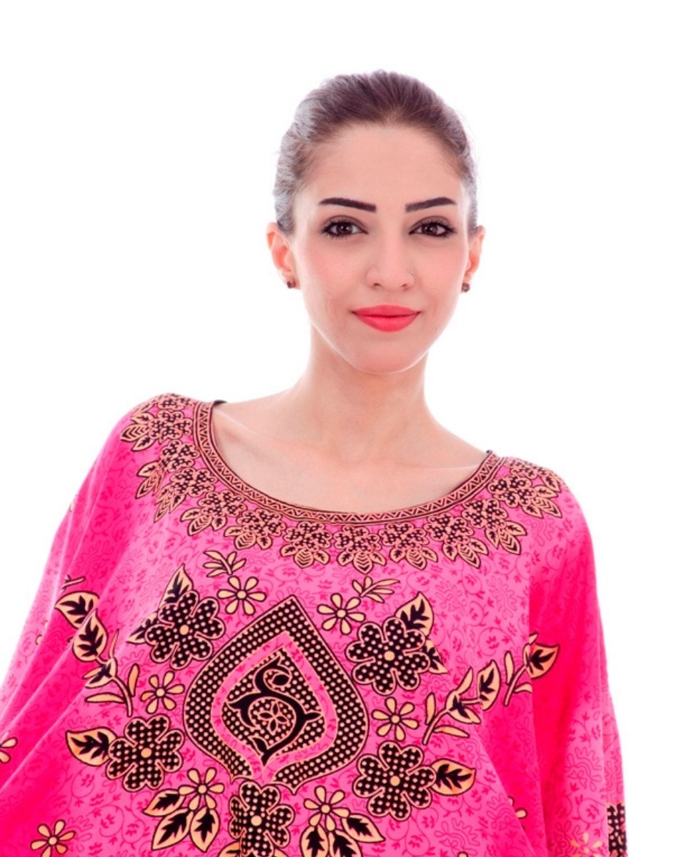 Women Pink Floral Pattern Plus Size Polyester Tunics