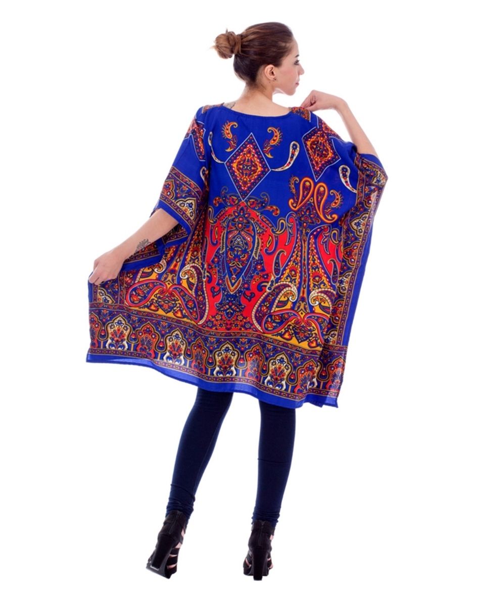 Blue And Brown Paisley Pattern Polyester Tunic For Plus Size Women