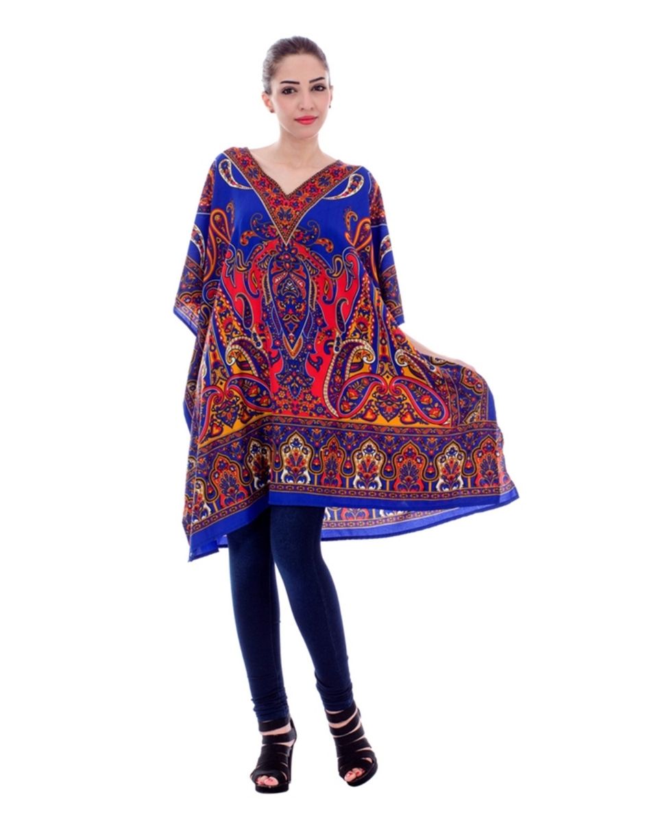 Blue And Brown Paisley Pattern Polyester Tunic For Plus Size Women