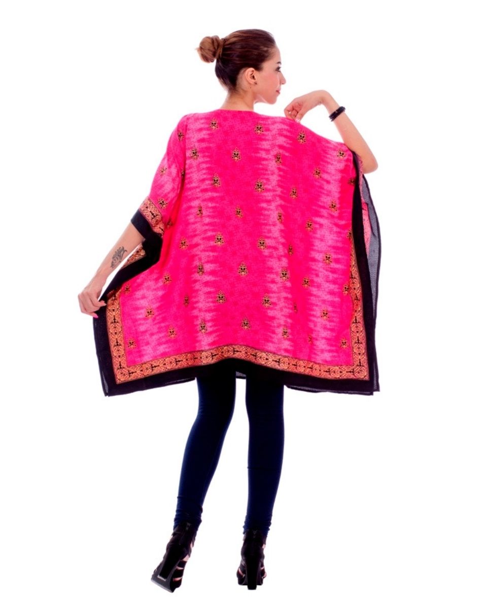 Pink Polyester Kimono Style Tunic Dress For Plus Size Women