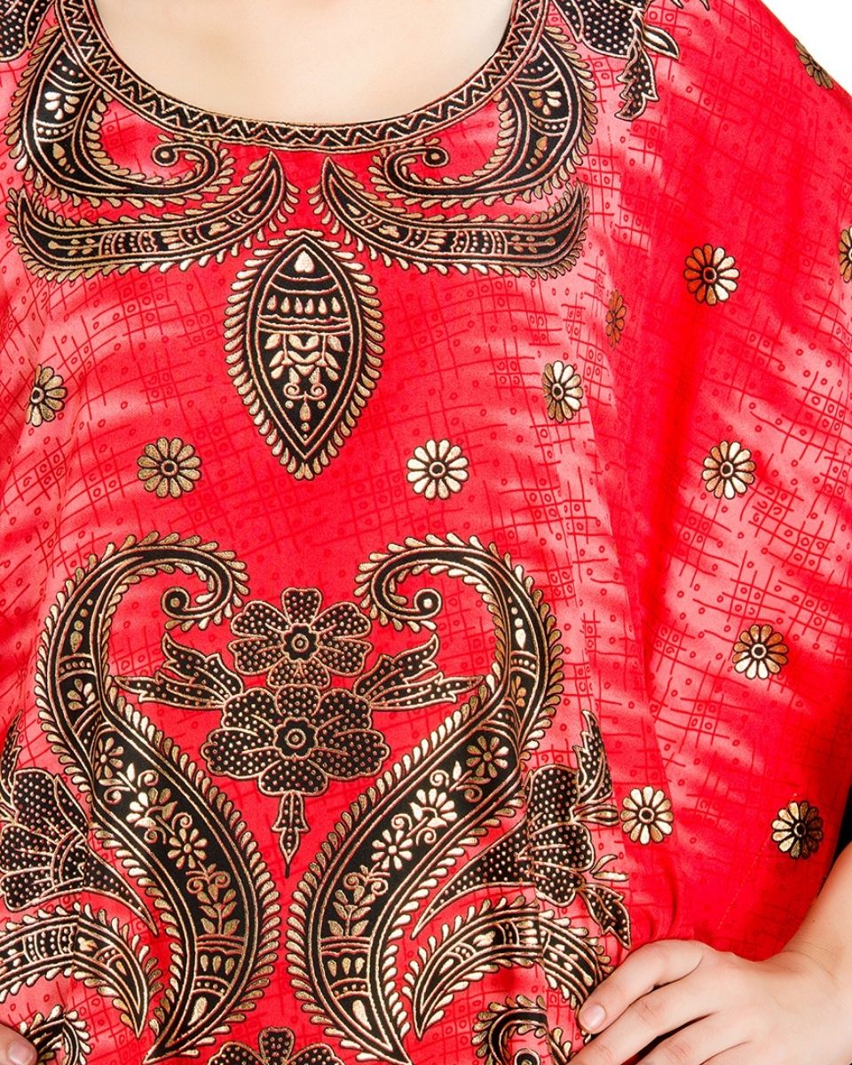 Mini Red Paisley Printed Polyester Tunic For Plus Size Women