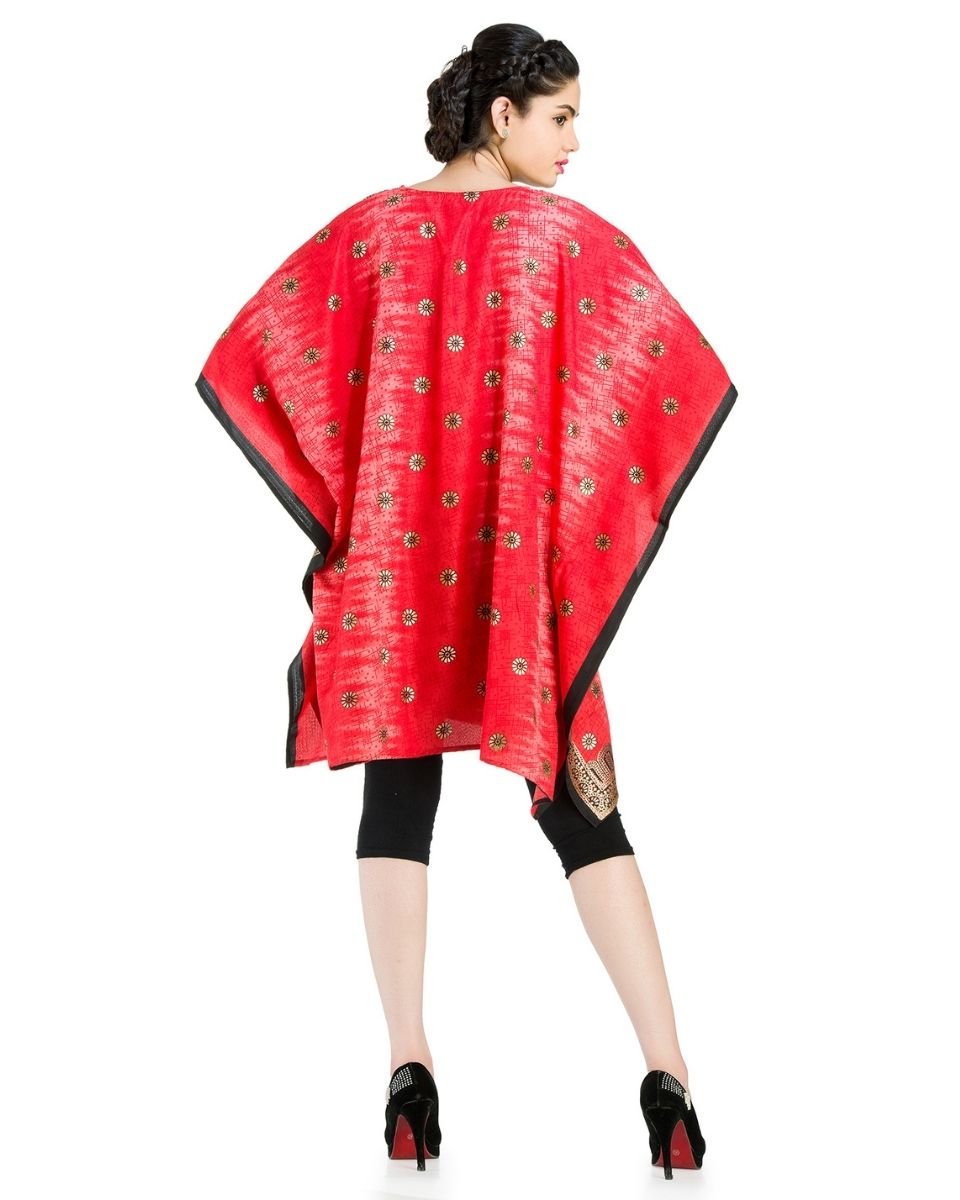 Mini Red Paisley Printed Polyester Tunic For Plus Size Women