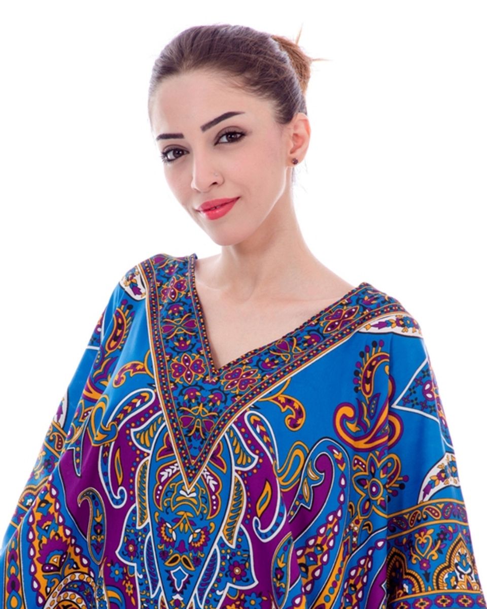 Blue Paisley Pattern Plus Size Polyester Tunic For Women