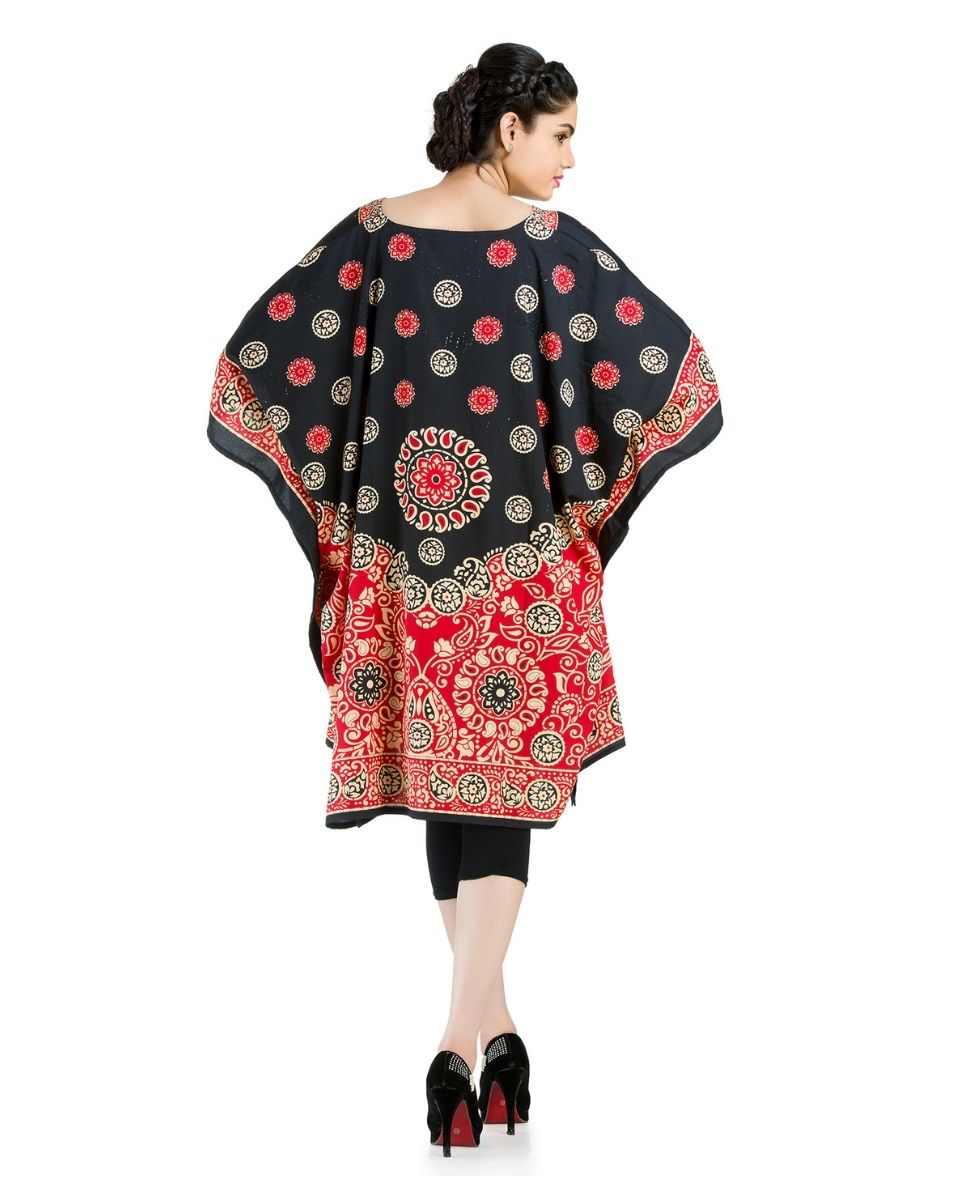 Black And Orange Paisley Pattern Polyester Kimono Tunic For Women