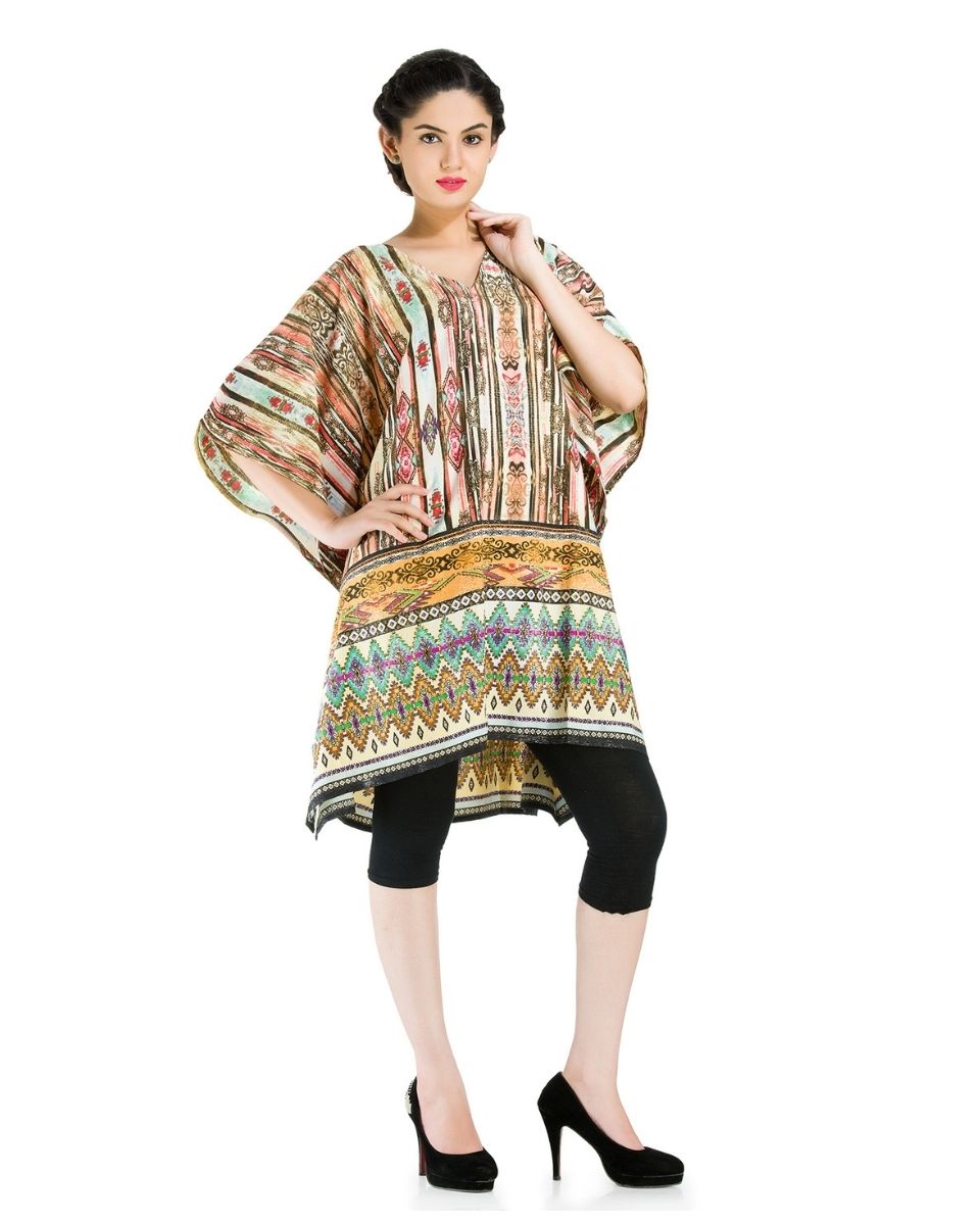 Multicolor Polyester Kimono Style Tunic For Plus Size Women