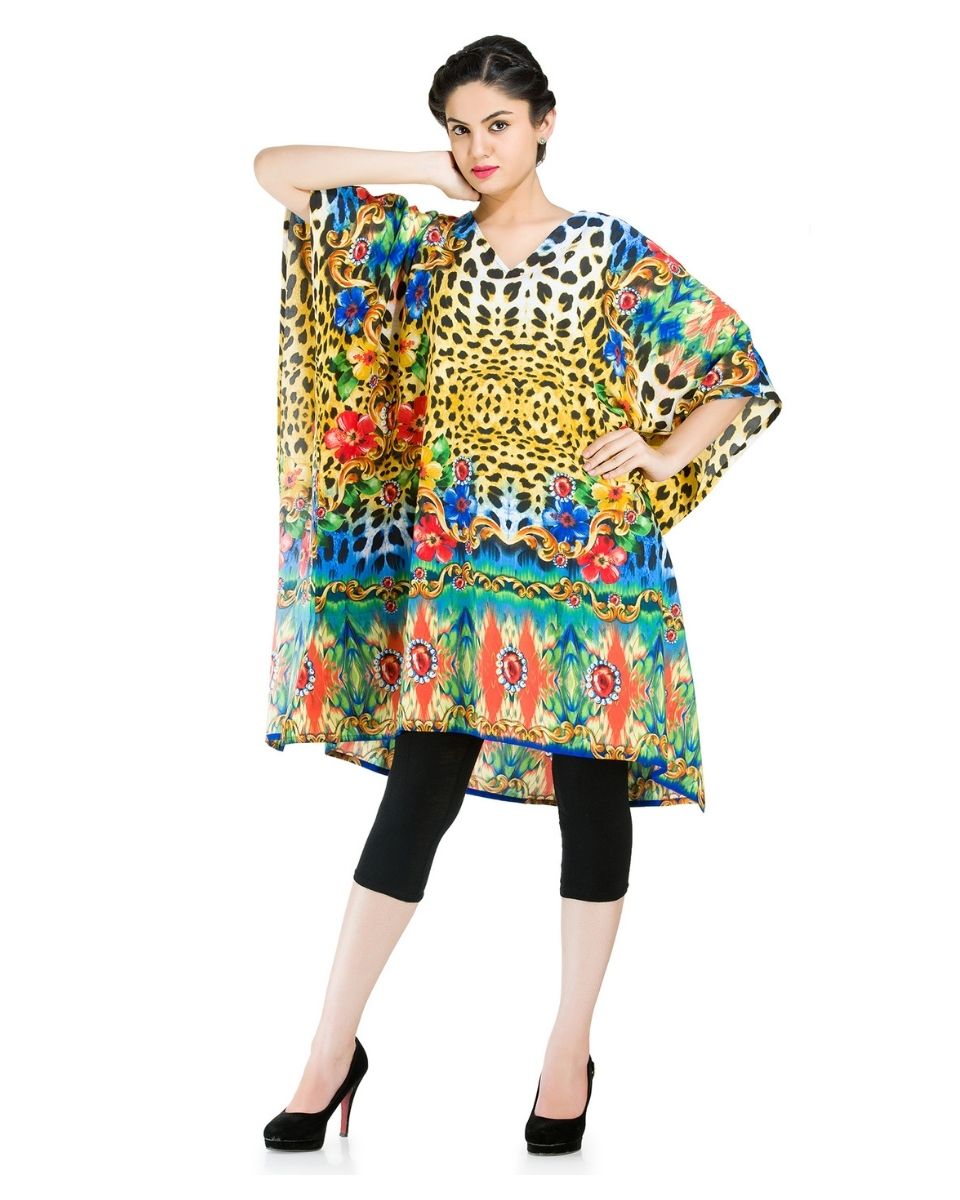 Printed Leopard Plus Size Polyester Tunic Dress For Women