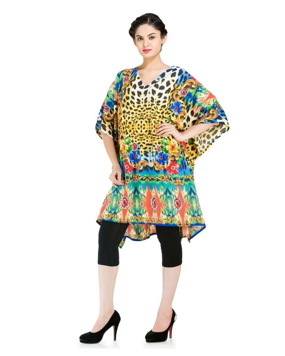 Printed Leopard Plus Size Polyester Tunic Dress For Women