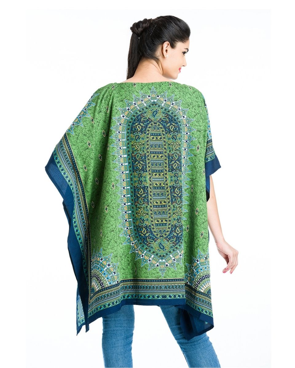 Green Paisley Print Polyester Resort Wear Tunic For Plus Size Women