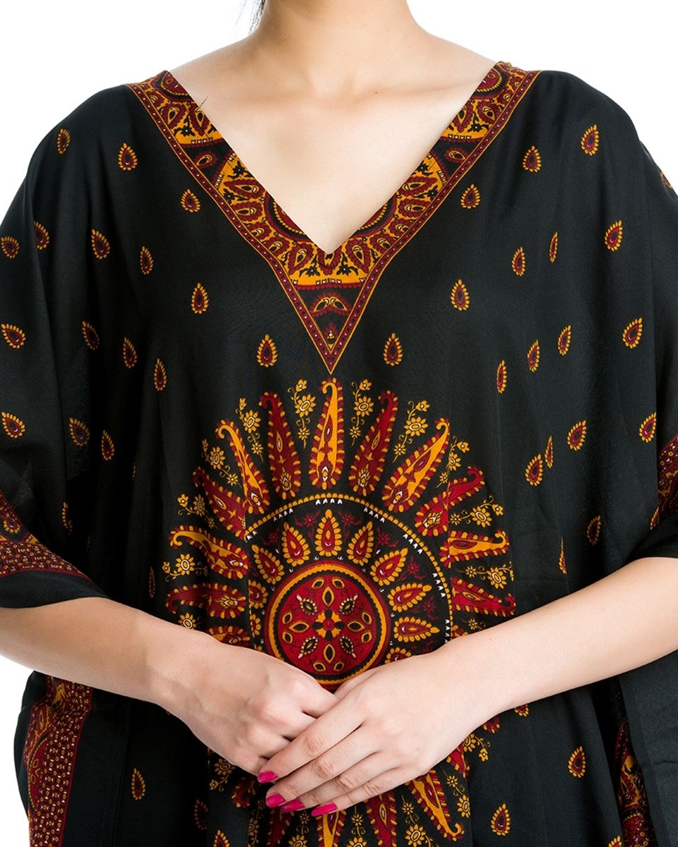 Kimono Sleeve Black Paisley Pattern Plus Size Tunic For Women