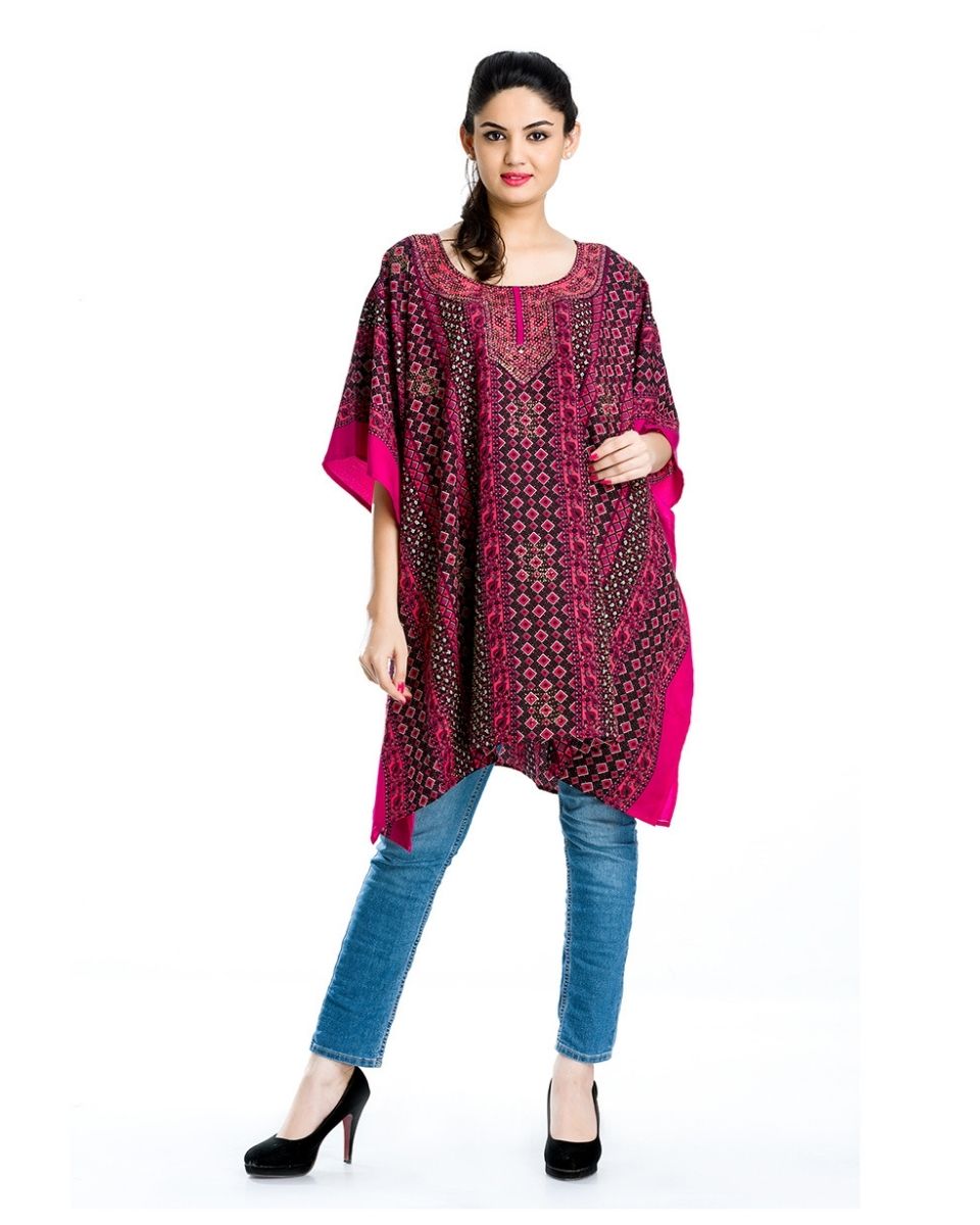 Pink Geometric Plus Size Polyester Beachwear Tunics Top For Women