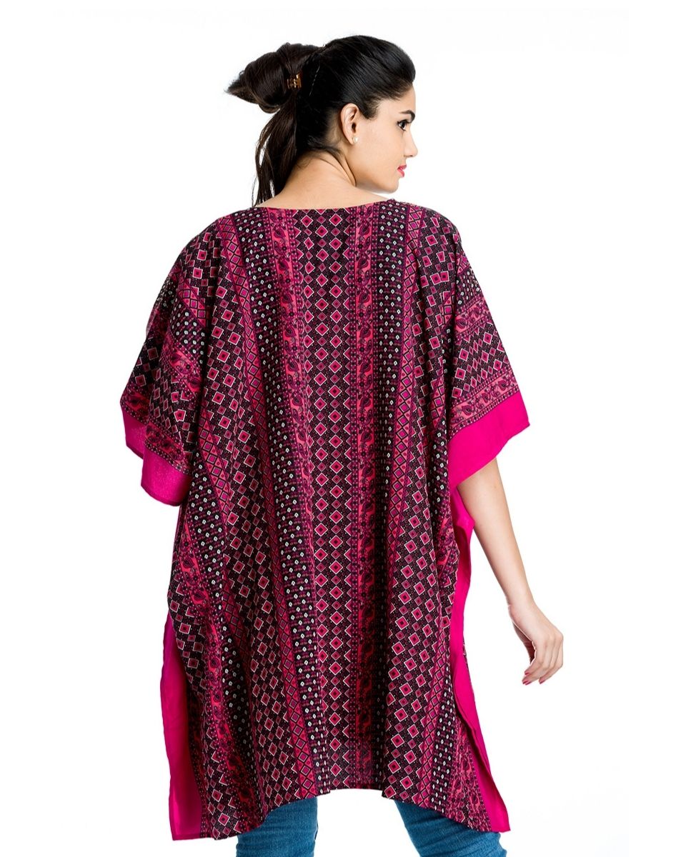 Pink Geometric Plus Size Polyester Beachwear Tunics Top For Women