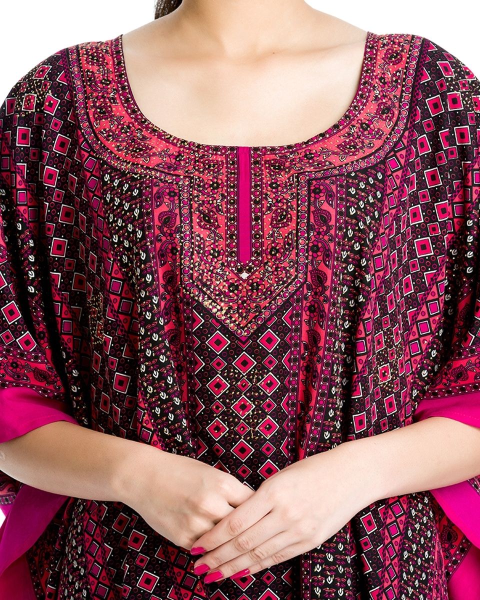 Pink Geometric Plus Size Polyester Beachwear Tunics Top For Women