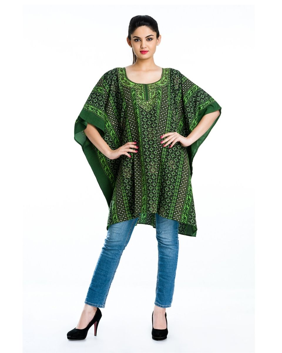 Green Geometric Beachwear Tunic Plus Size Polyester For Women