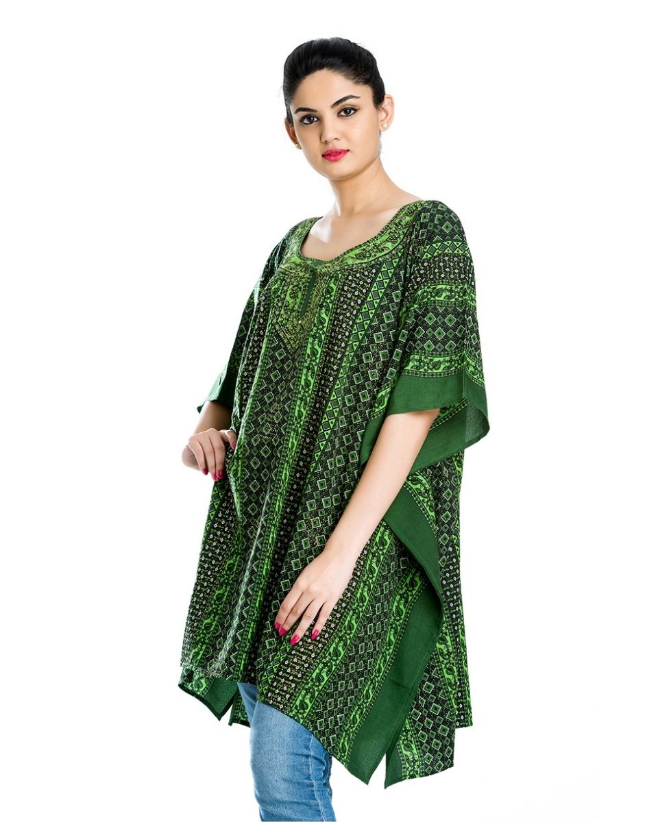 Green Geometric Beachwear Tunic Plus Size Polyester For Women