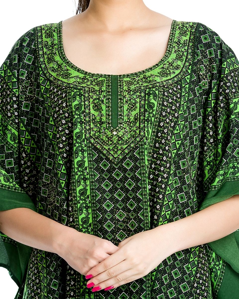 Green Geometric Beachwear Tunic Plus Size Polyester For Women