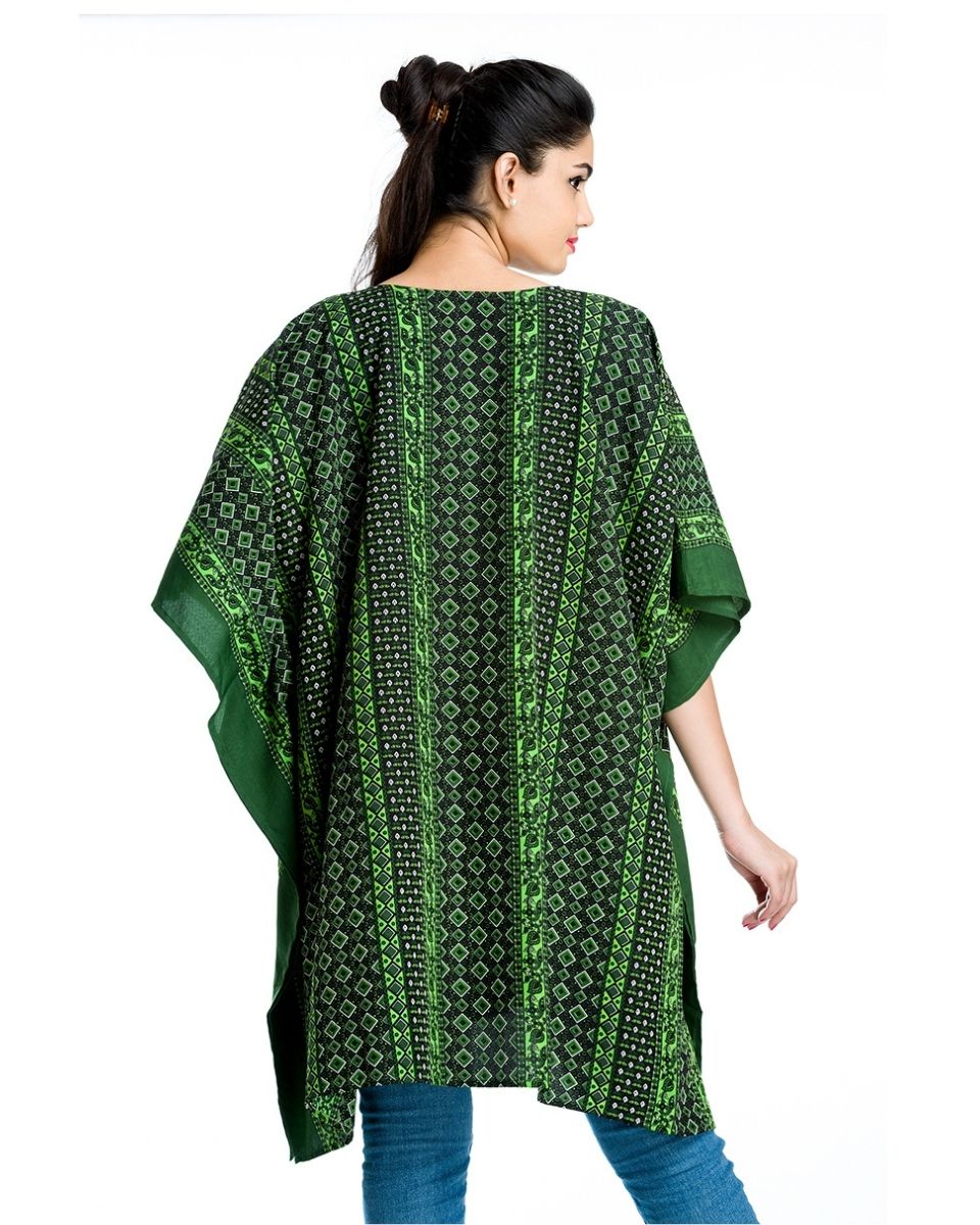 Green Geometric Beachwear Tunic Plus Size Polyester For Women