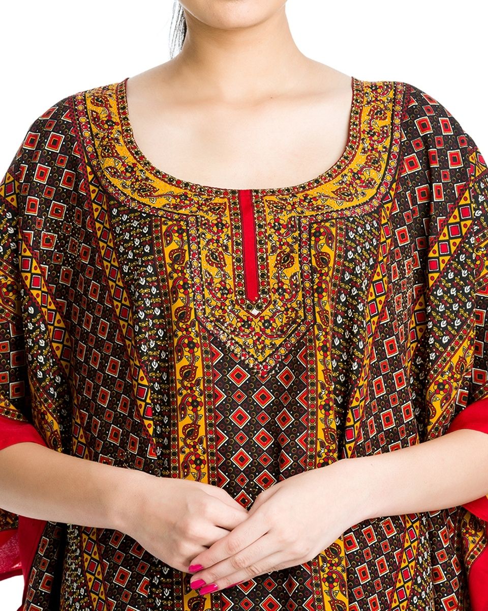 Red Geometric Plus Size Polyester Tunic Beachwear Top For Women