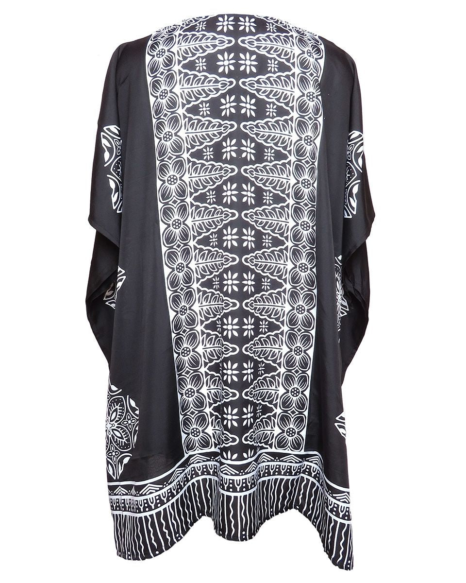 Ladies Black Floral Plus Size Kimono Beach Tunic Dress For Women