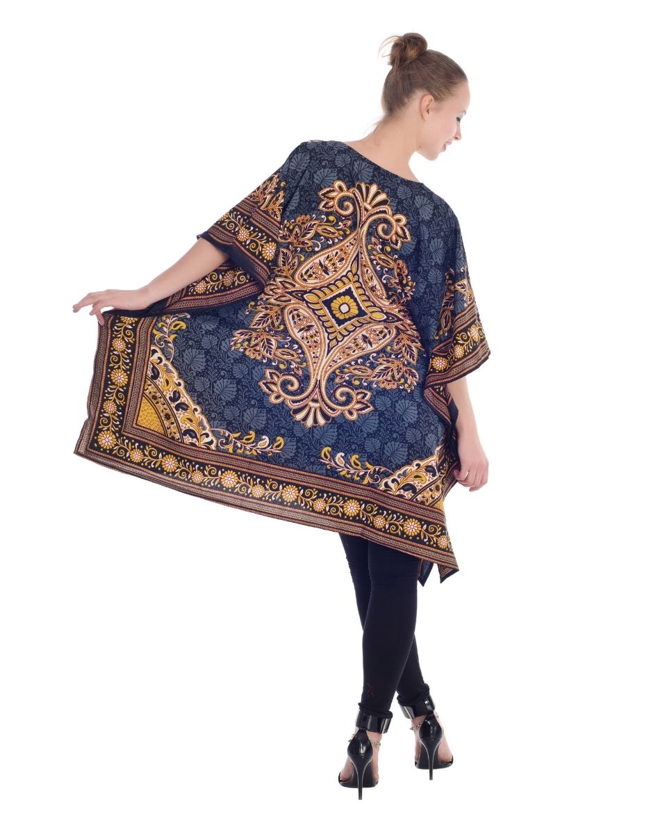 Beach Tunic Polyester Paisley Pattern Kimono Sleeve For Plus Size Women