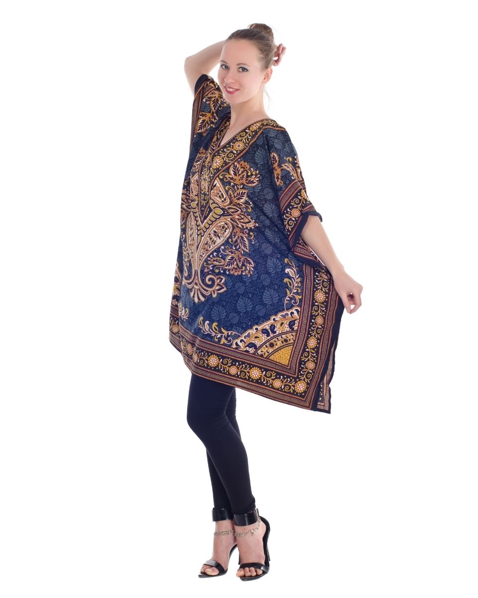 Beach Tunic Polyester Paisley Pattern Kimono Sleeve For Plus Size Women