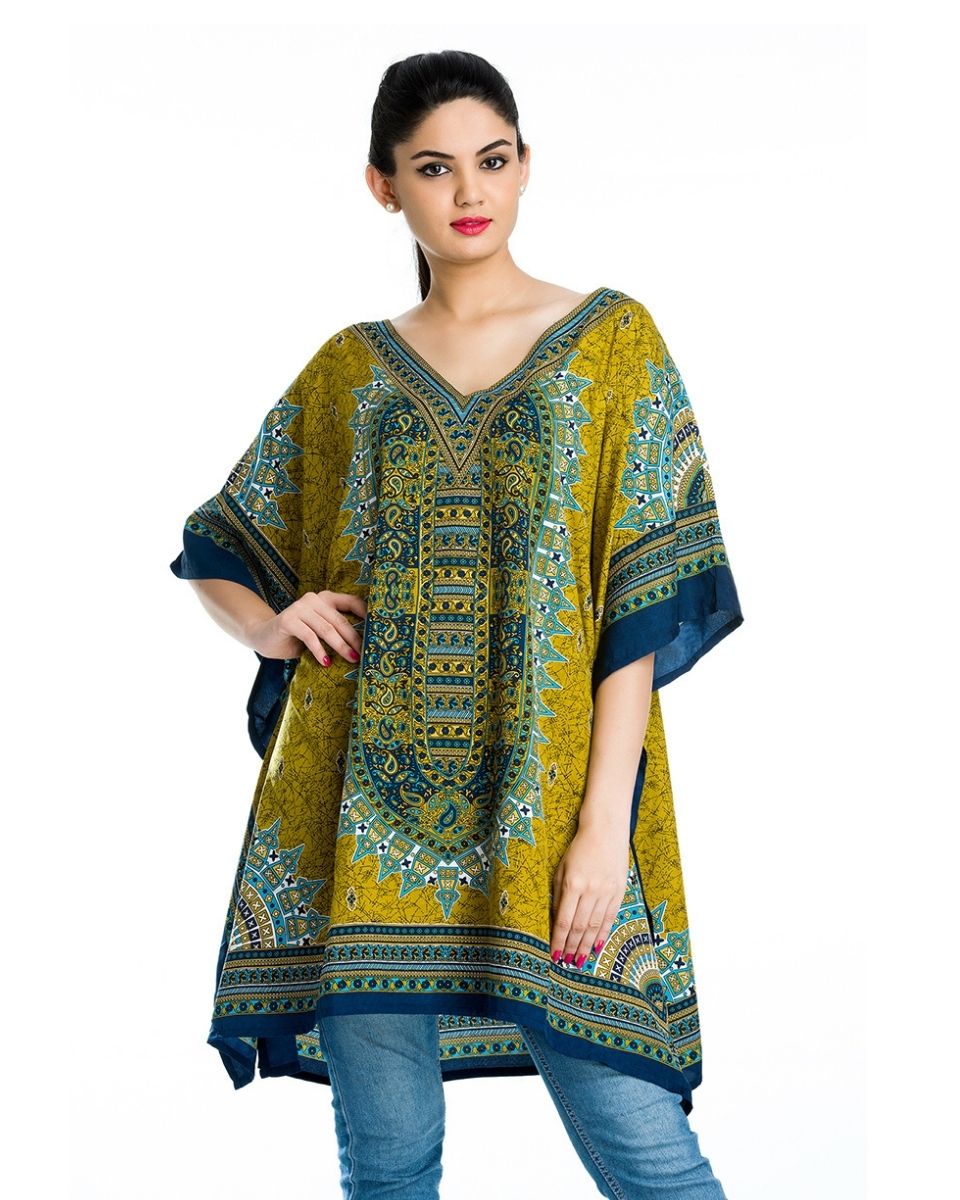 Yellow Polyester Kimono Sleeve Tunic For Plus Size Women