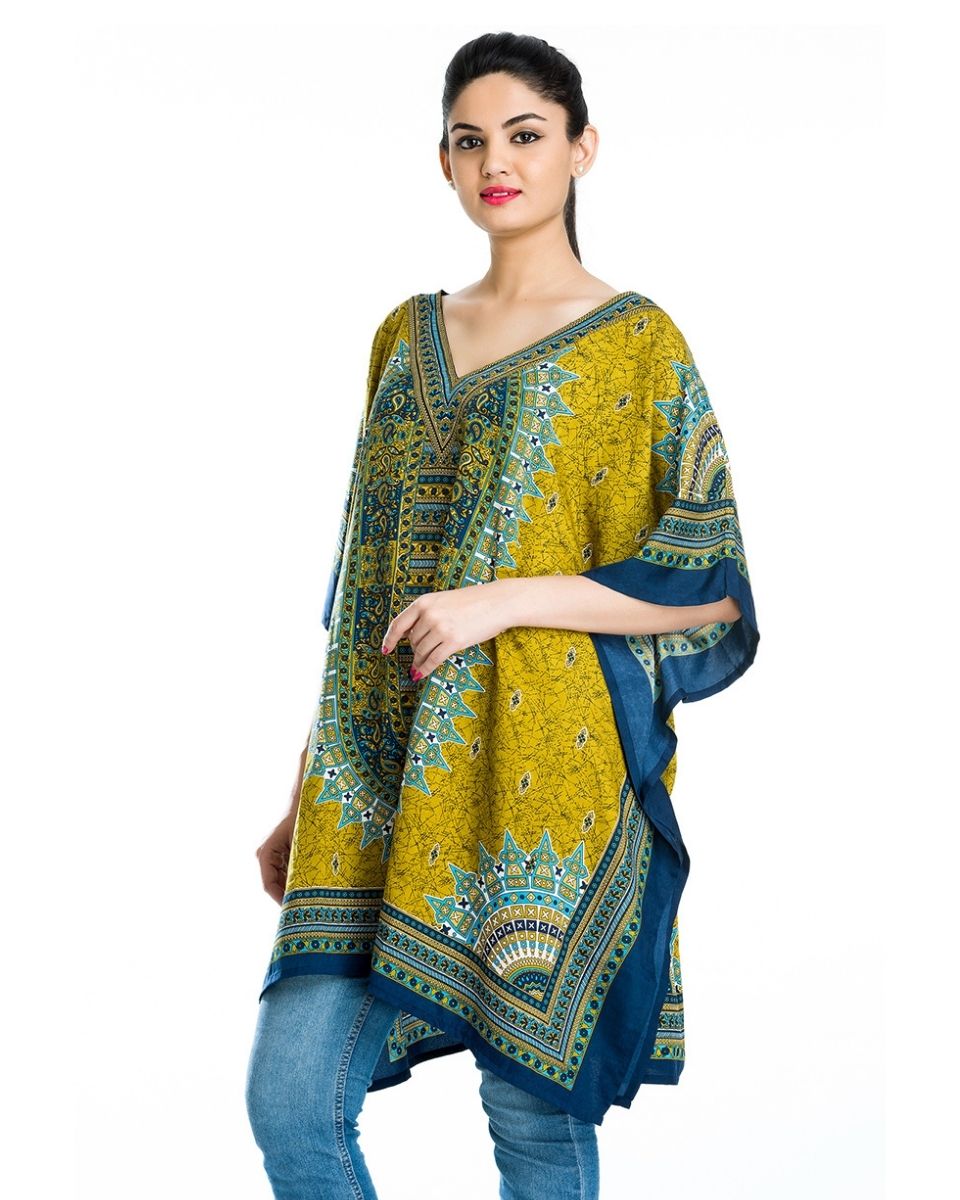 Yellow Polyester Kimono Sleeve Tunic For Plus Size Women