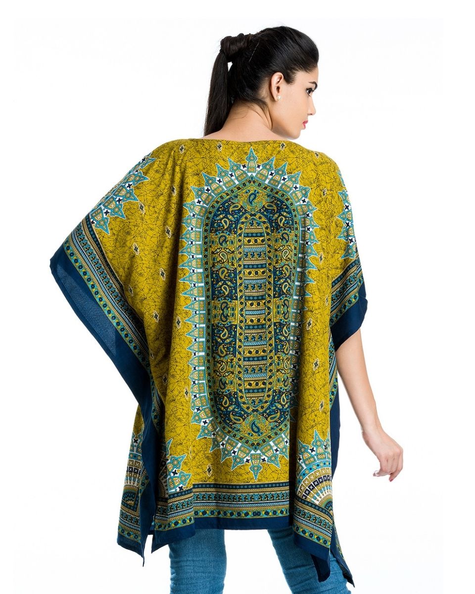 Yellow Polyester Kimono Sleeve Tunic For Plus Size Women