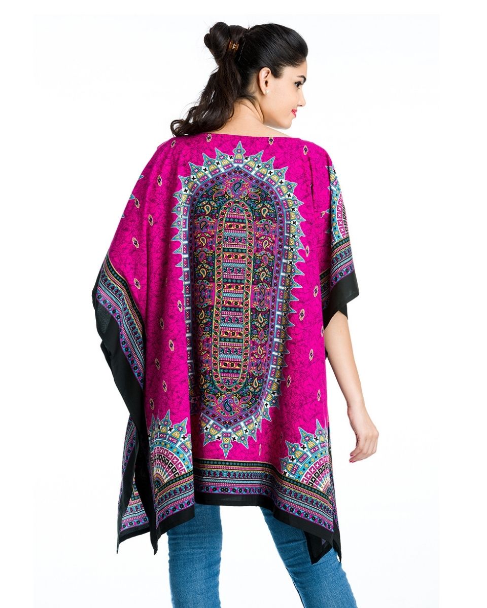 Dress Pink Polyester Kimono Sleeve Tunic For Plus Size Women