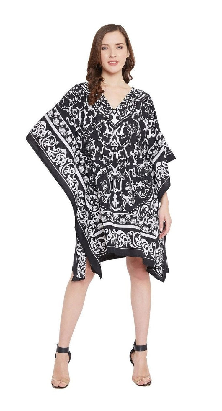 Floral Print Black Polyester Tunic For Plus Size Women - SKU SG136-4314 - Gypsie Blu