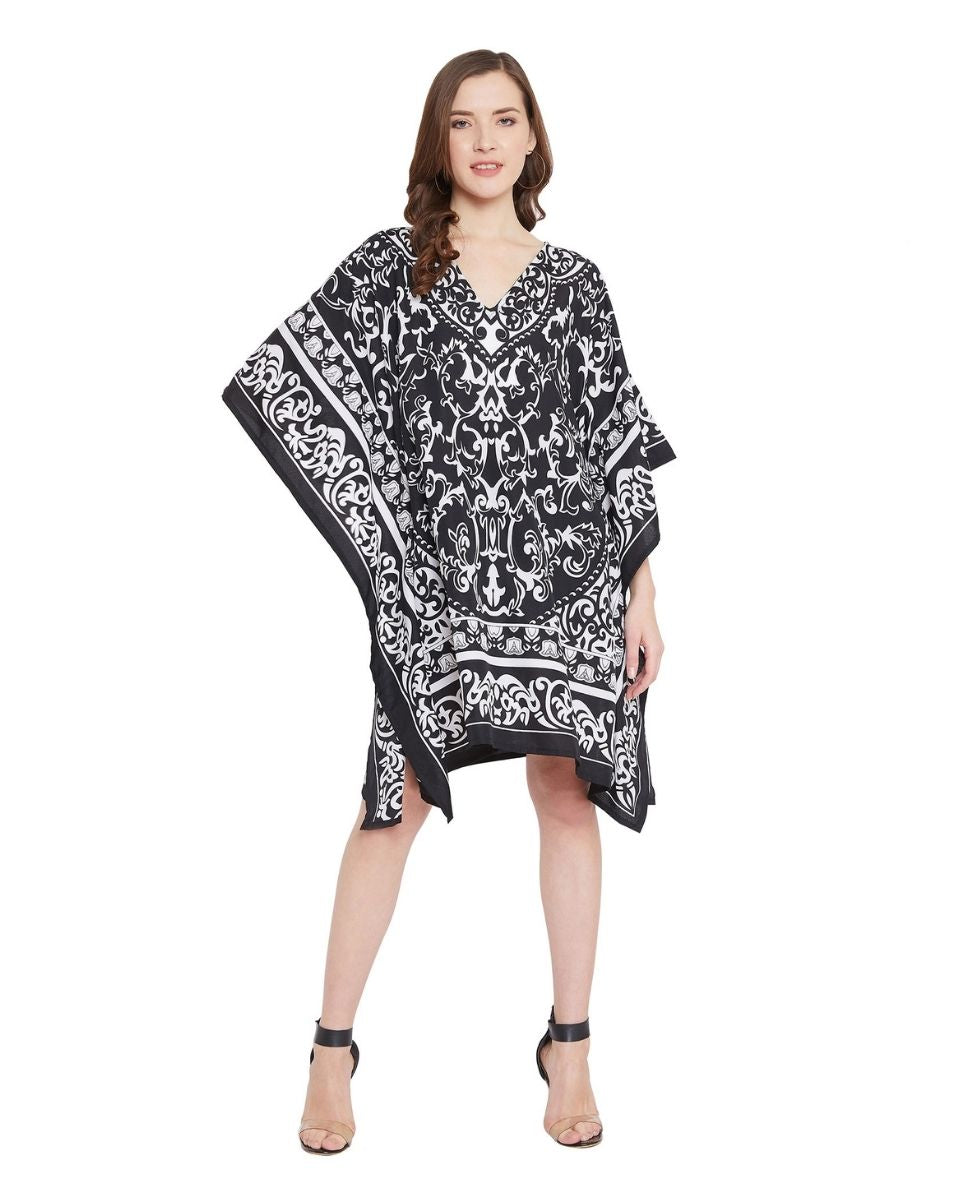 Floral Print Black Polyester Tunic For Plus Size Women