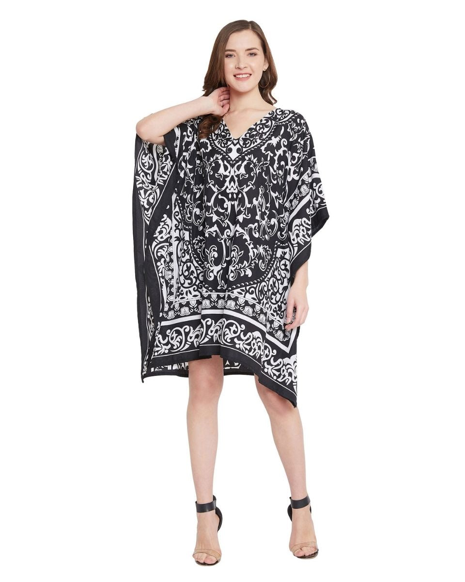 Floral Print Black Polyester Tunic For Plus Size Women