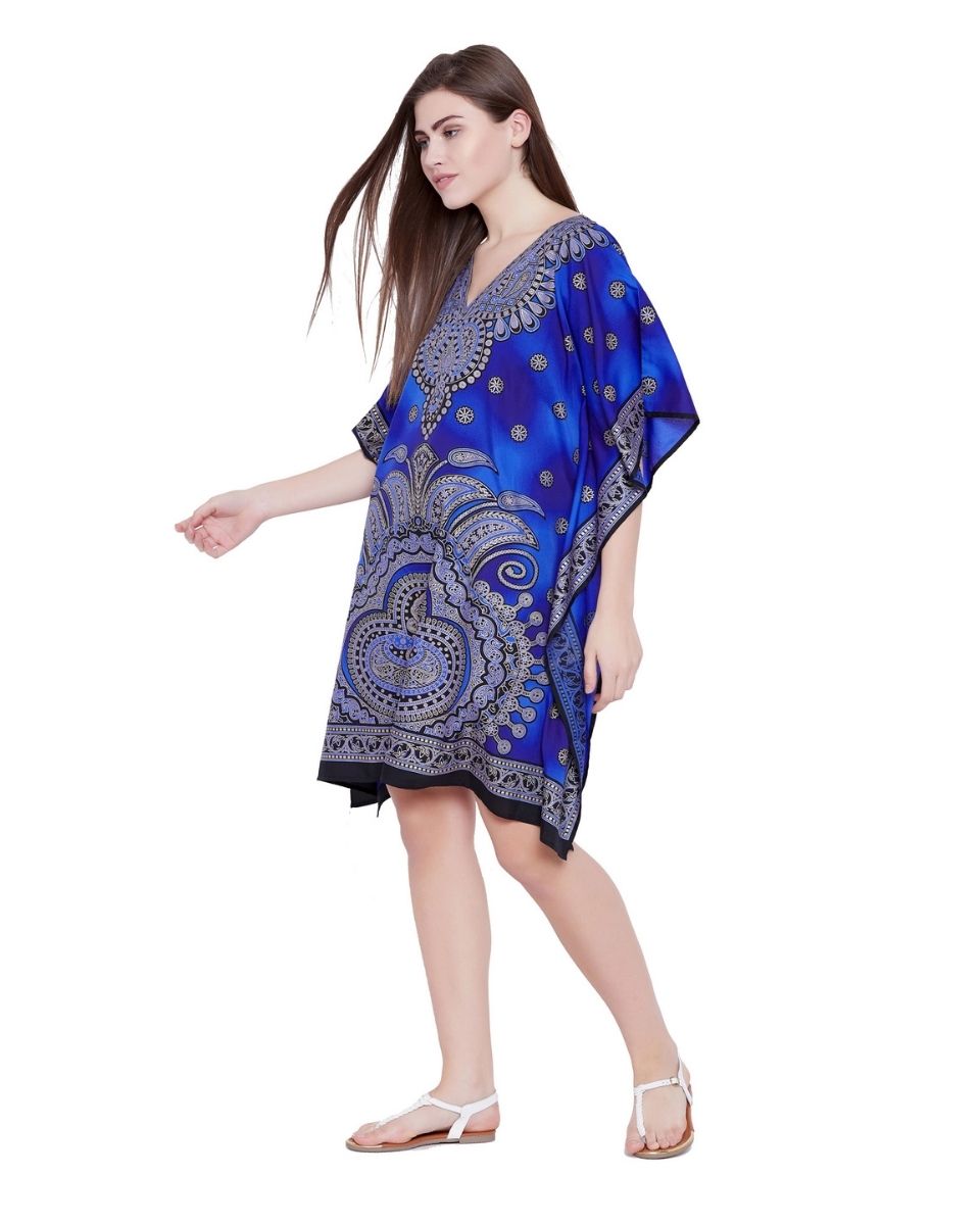 Kimono Style Short Tunic Blue Polyester For Plus Size Women